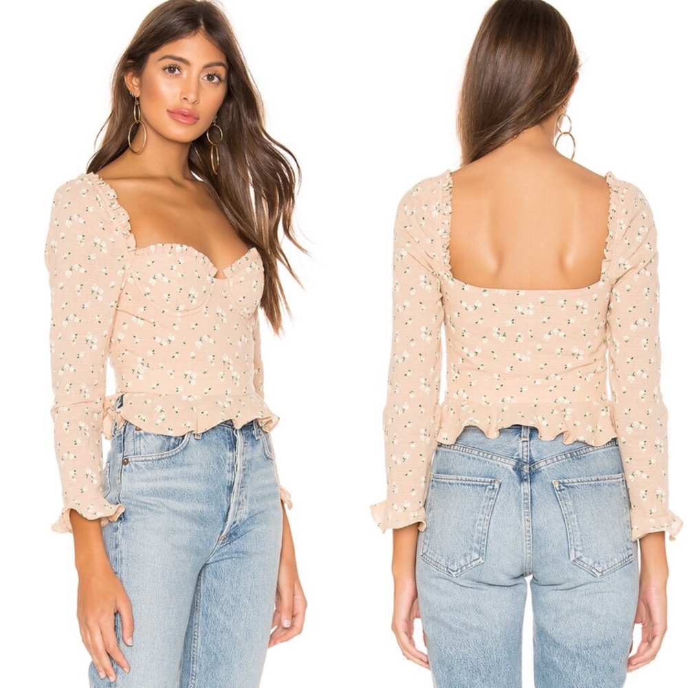 Majorelle Corie Linen Blend Blouse Tan Ditsy Floral
